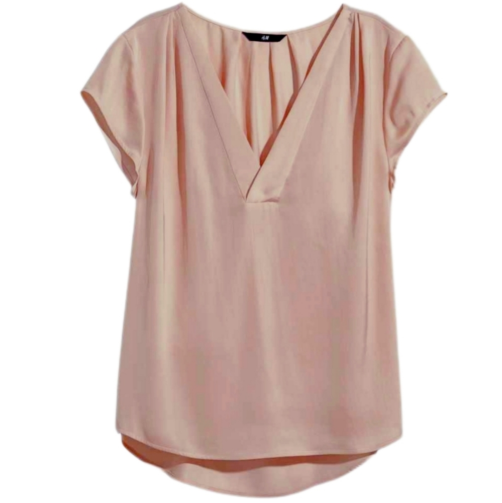 H&M Top Short Sleeve V Neck Blouse Pink Small Size 4